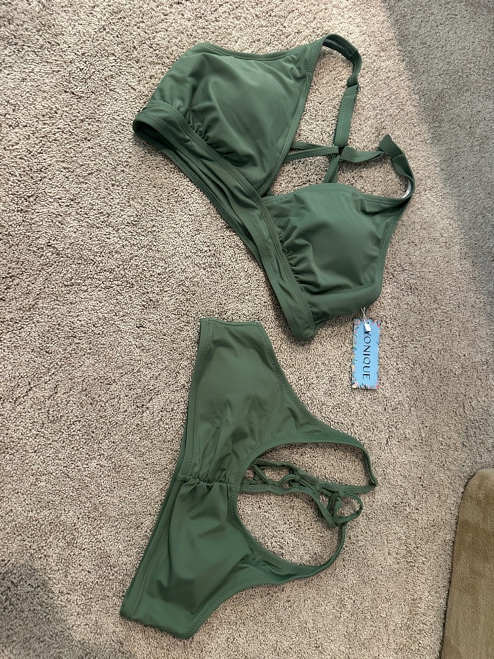 Olive Green Bikini Tops (two) with Strappy Back